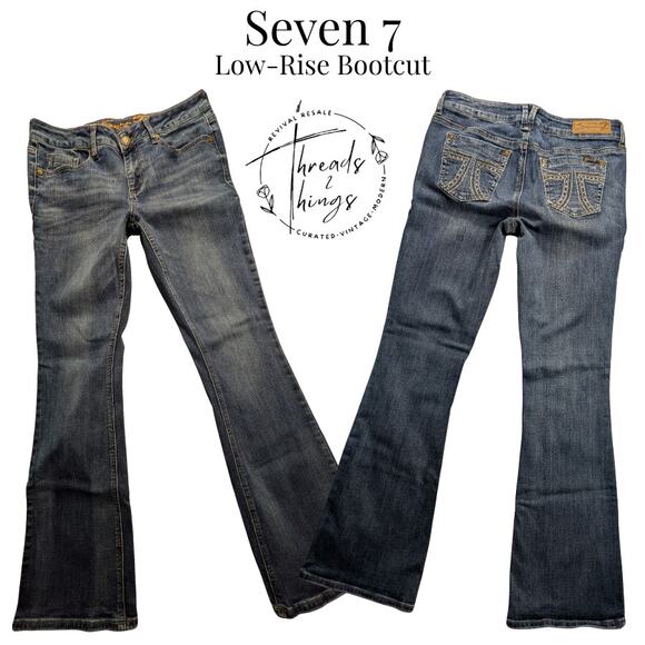 Seven 7 Jeans Womens 10 Medium Wash Denim Bootcut Low-rise Stud Pocket Y2k Rodeo - Picture 1 of 11